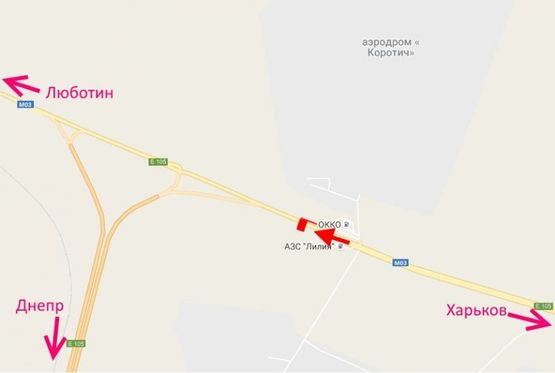 Схема рекламної площини за адресою Трасса Киев-Харьков-463 км-возле АЗС ОККО и Лилия-флажок№2-в ст. Люботина