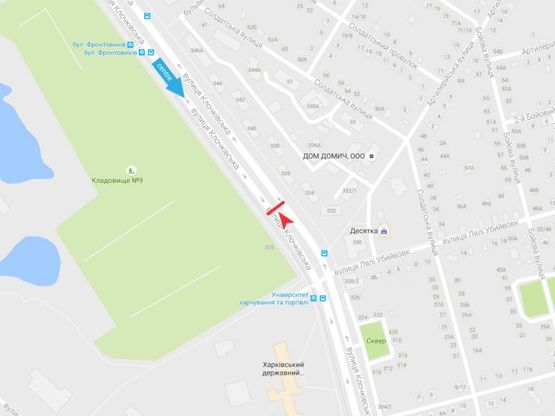 Схема рекламної площини за адресою Клочковская ул., 334, из центра Схема рекламної площини за адресою Клочковская ул., 334, из центра