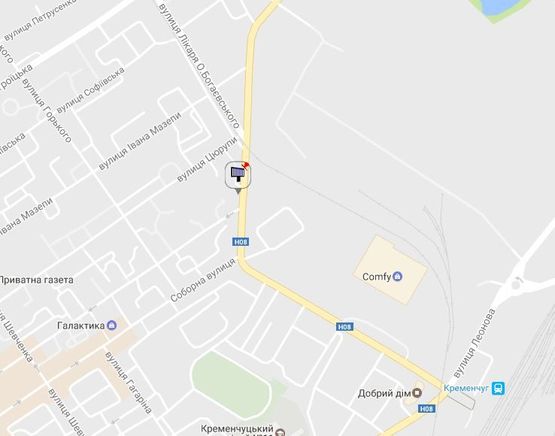 Схема рекламной плоскости по адресу просп. Свободы (ул.60л.Октября), перекр. с ул. Халаменюка и Соборной (Ленина), район ТЦ «Амстор» (супермаркеты «Сильпо», «Comfy», «Марафон»)