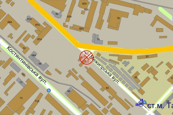 Схема рекламної площини за адресою Межигорская/Наб.-Луговая( "Київмлин")