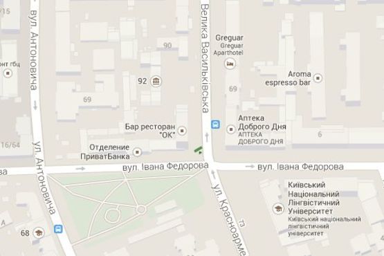 Схема рекламної площини за адресою Велика Васильківська вул., 96 (бар "ОК", магазин "Verri", на тротуарі) (№2)