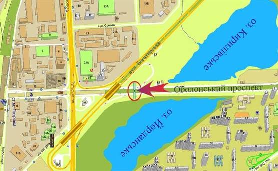 Схема рекламной плоскости по адресу Оболонский/Богатырская (разделитель) на Петровку левый