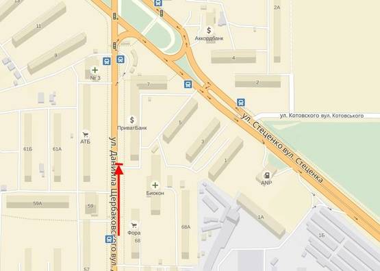 Схема рекламної площини за адресою Щербакова вул., 70