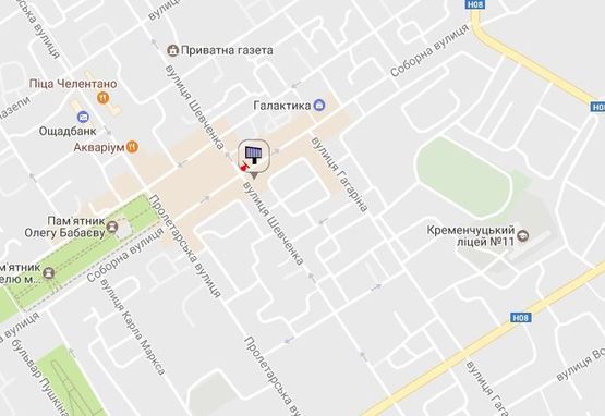 Схема рекламной плоскости по адресу просп. Свободы (ул.60л.Октября), перекр. с ул. Халаменюка и Соборной (Ленина), район ТЦ «Амстор» (супермаркеты «Сильпо», «Comfy», «Марафон»)