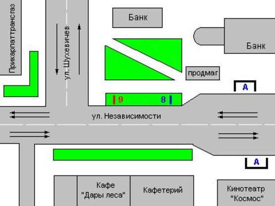 Схема рекламної площини за адресою Незалежності вул., 48 - Шухевичiв вул.