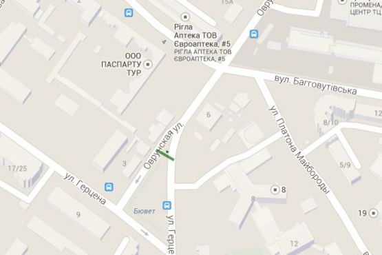 Схема рекламной плоскости по адресу Герцена вул. - Деревлянська вул. (Якіра вул.) (в напр. Мельникова вул.) Схема рекламной плоскости по адресу Герцена вул. - Деревлянська вул. (Якіра вул.) (в напр. Мельникова вул.)