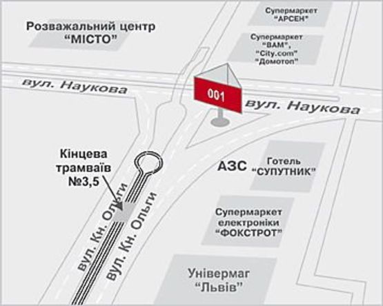 Схема рекламної площини за адресою Наукова вул. - Кн. Ольги вул. (Lv091)