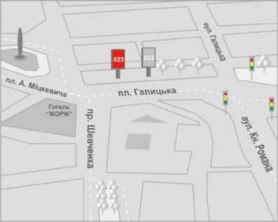 Схема рекламной плоскости по адресу Галицька пл., 4 Схема рекламной плоскости по адресу Галицька пл., 4