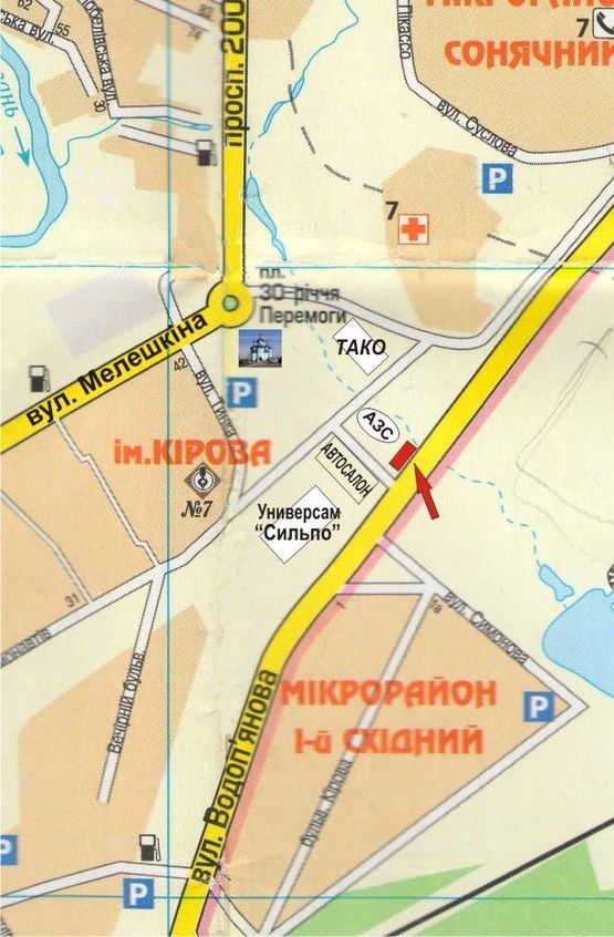 Схема рекламной плоскости по адресу светофор       Бульвар Вечерний  ( автосалон "MITSUBUSHI", супермаркет "Сильпо", АЗС "ТНК".)