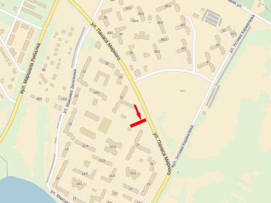 Схема рекламной плоскости по адресу Мирного П. ул, 29, возле ночного клуба "Шторм" , супермаркета "Дана"