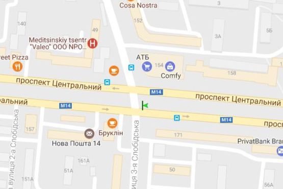 Схема рекламной плоскости по адресу Центральний просп. (Леніна просп.) - 3-я Слобідська вул. (Дзержинського вул.), №2