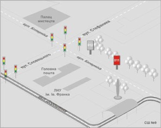 Схема рекламної площини за адресою Коперника вул., 11 Схема рекламної площини за адресою Коперника вул., 11