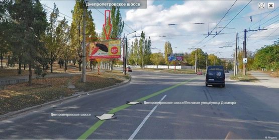 Схема рекламної площини за адресою Днепровское шоссе - Песчаная