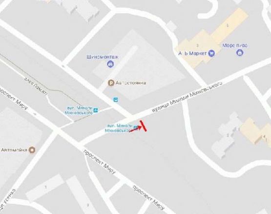 Схема рекламной плоскости по адресу Щербины ул., возле пр-та Мира, рядом АТБ-маркет, в сторону Березинского рынка, в центр