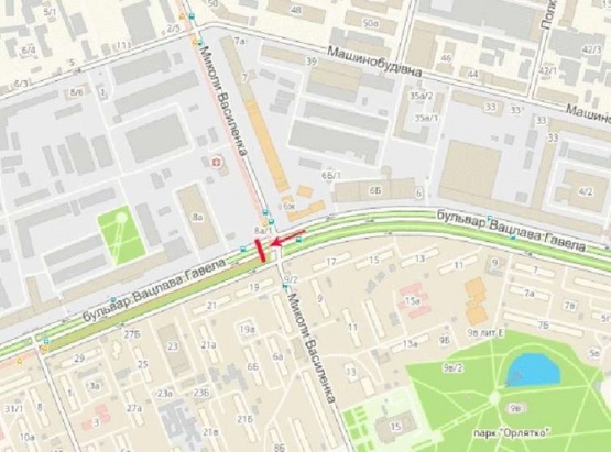 Схема рекламної площини за адресою Василенко ул., возле б-ра Лепсе, на разделителе, из центра