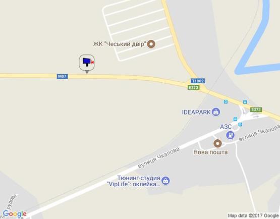 Схема рекламної площини за адресою м. Буча, траса М07, км 24+750 право, вул. Шевченка, виїзд з Гостомеля в Бучу,  500м за разв'язкой Ірпінь -Гостомель