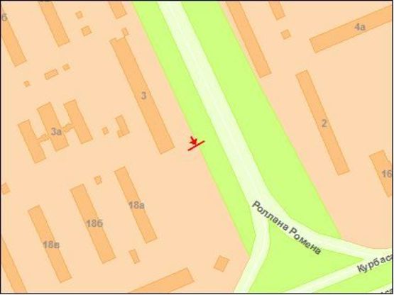 Схема рекламної площини за адресою вул. Р. Ролана, 3 ріг просп. Л. Курбаса к Окружной