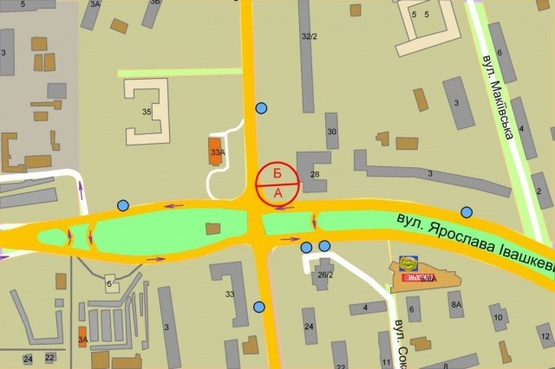 Схема рекламної площини за адресою Ивашкевича / Вышгородская Схема рекламної площини за адресою Ивашкевича / Вышгородская