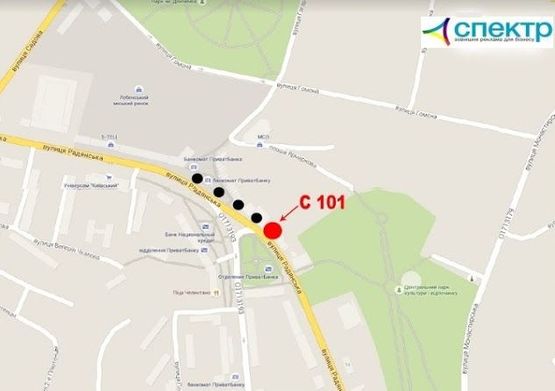 Схема рекламной плоскости по адресу пл. Ярмаркова Біля маг. "Рута"