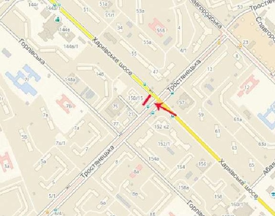 Схема рекламной плоскости по адресу Харьковское шоссе, возле ул.Тростянецкой, к Ленинградской пл.