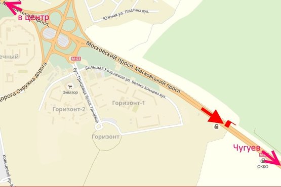 Схема рекламної площини за адресою Московский пр-т - Ростовская трасса возле газовой заправки-1 (выезд из города)