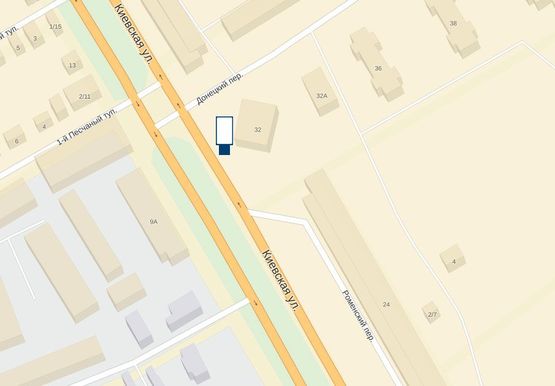 Схема рекламной плоскости по адресу перекресток ул. Киевской и тупика 1-го Песчаного, возле дома №32 (в сторону Киева)