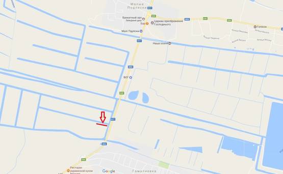 Схема рекламной плоскости по адресу Об'їзна М-06, Київ-Чоп, перед с.Гамаліївка після АЗС WOG в сторону Львова (правий)