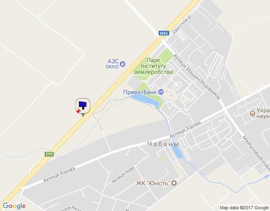 Схема рекламной плоскости по адресу с. Чабани, траса М-05 Київ-Одеса, км 15+880 право