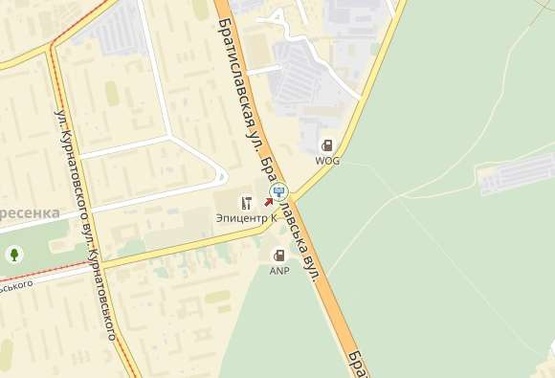 Схема рекламной плоскости по адресу Братиславская ул., возле ТЦ Эпицентр, у стоянки, из центра