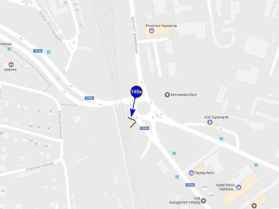 Схема рекламной плоскости по адресу ул. Козацька х ул. Любечская (сторона А)