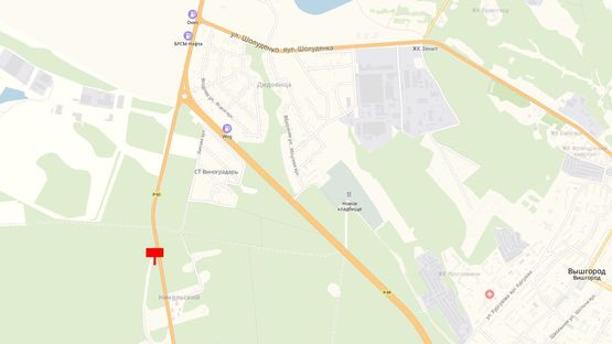 Схема рекламної площини за адресою Трасса Р-02 "Киев-Овруч", 1000 м. от поворота из г. Вышгорода в г. Киев ( пл. Шевченко), справа