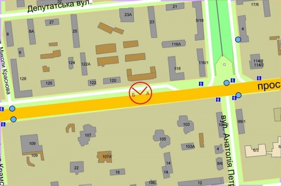 Схема рекламної площини за адресою Победы проспект, 118   по ходу из центра