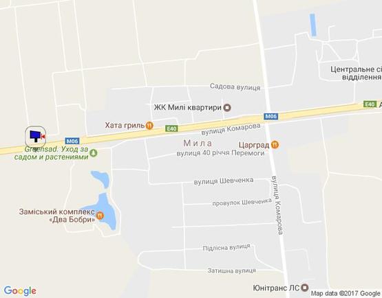 Схема рекламной плоскости по адресу с. Мила, траса М-06 Київ-Чоп (Житомир), км 26+950 ліво