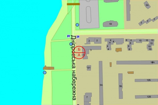 Схема рекламної площини за адресою Днепровская Набережная, 3 / Тычины  по ходу от моста Патона