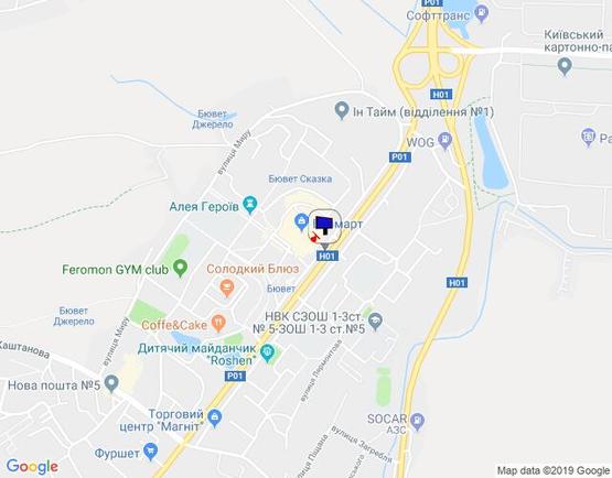 Схема рекламної площини за адресою м. Обухів, вул. Київська, 117, біля супермаркета "Велика кишеня" (автозупинка "Піщана")