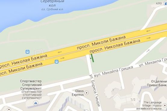 Схема рекламної площини за адресою Миколи Бажана просп. - Бориса Гмирі вул., : 300м до супермаркету "Billa" (в напр. Харківської пл. :площина справа) Схема рекламної площини за адресою Миколи Бажана просп. - Бориса Гмирі вул., : 300м до супермаркету "Billa" (в напр. Харківської пл. :площина справа)