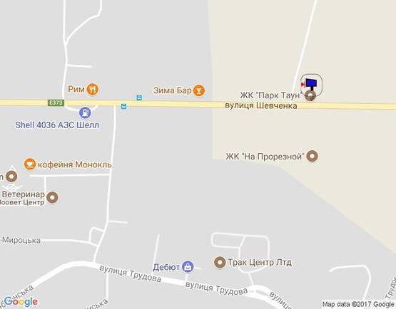 Схема рекламной плоскости по адресу м. Буча, траса М07, км 25+300 право, вул. Шевченка,  на перехресті (світлофор), заїзд  до ЖК "Парк Таун" , ЖК "На Прорізній"