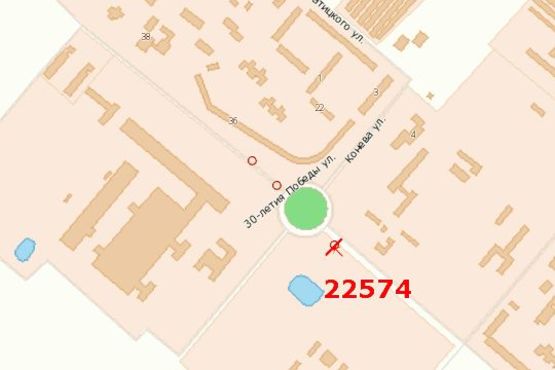 Схема рекламної площини за адресою 30-річчя Перемоги вул. - Олени Теліги вул. (Конєва вул.) Схема рекламної площини за адресою 30-річчя Перемоги вул. - Олени Теліги вул. (Конєва вул.)