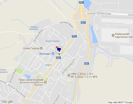 Схема рекламной плоскости по адресу м. Обухів, вул..Київська, 117,  біля супермаркета "Велика кишеня"  (автозупинка  "Піщана")
