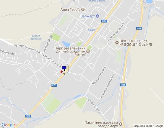 Схема рекламної площини за адресою м. Обухів, вул..Київська, 154 навпроти супермаркета "Фуршет")