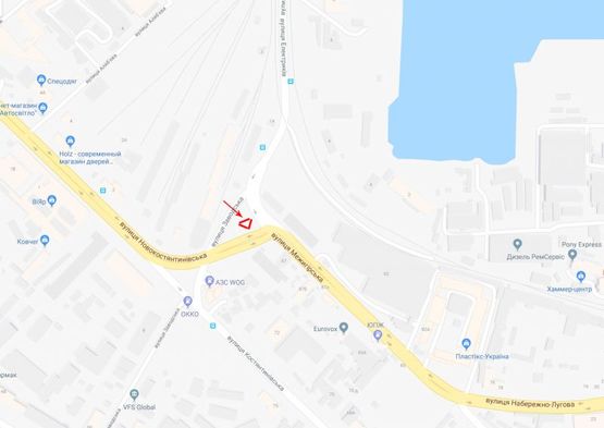 Схема рекламной плоскости по адресу Межигорская ул.89, перекресток с ул.Заводской