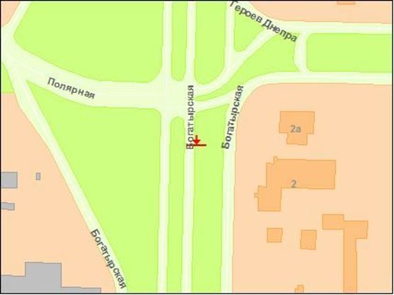 Схема рекламної площини за адресою Богатырькая ул. 2- Герoев Днепра ул.