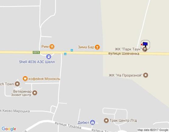 Схема рекламної площини за адресою м. Буча, траса М07, км 25+300 право, вул. Шевченка,  на перехресті (світлофор), заїзд  до ЖК "Парк Таун" , ЖК "На Прорізній"