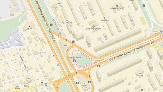 Схема рекламной плоскости по адресу Богатырская за подземным переходом 255м от граници Киева в направлении Межигорья