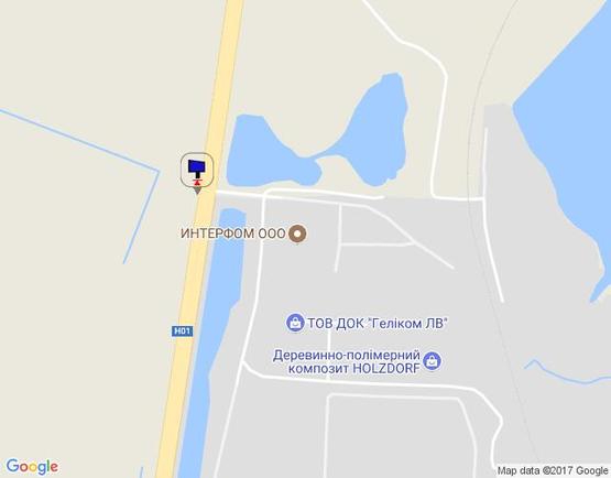 Схема рекламної площини за адресою км. 42+200 праворуч(Н-01 Київ-Знамянка) ;  На повороті до ТОВ Інтерфом