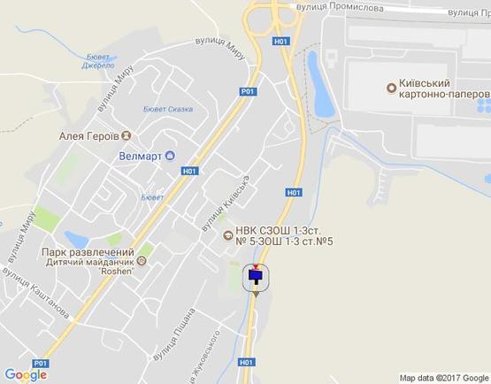 Схема рекламной плоскости по адресу км. 44+420 ліворуч (Н-01 Київ-Знамянка); навпроти повороту до вул. Загребля, біля АЗС Socar