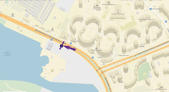 Схема рекламної площини за адресою Днепровская Набережная, напротив суп-та "Новус", на светофоре Схема рекламної площини за адресою Днепровская Набережная, напротив суп-та "Новус", на светофоре