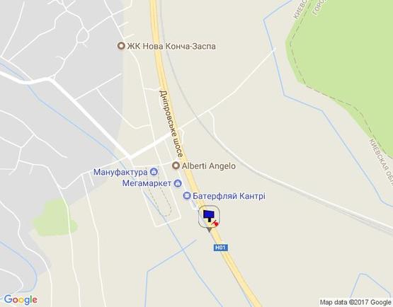 Схема рекламной плоскости по адресу Дніпровське шосе, перед Мега Маркетом, напротив центра "Аракс-Ходесеевка", "Киев-Обухов", км 24+100 право