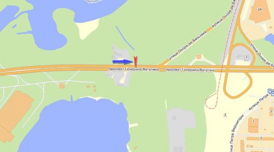 Схема рекламной плоскости по адресу Ватутина пр-т 100 м от выезда с ул. Бальзака, от Московского моста