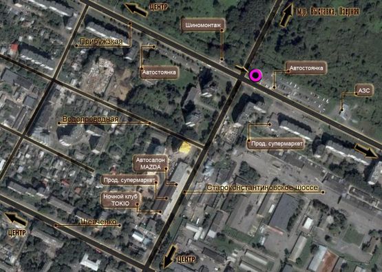 Схема рекламной плоскости по адресу перехрестя вул.Прибузька - Старокостянтинівське шосе (стоянка). неподалік: автостоянка, шиномонтаж, АЗК, супермаркет "Вопак", непродовольчий ринок (від центру) Схема рекламной плоскости по адресу перехрестя вул.Прибузька - Старокостянтинівське шосе (стоянка). неподалік: автостоянка, шиномонтаж, АЗК, супермаркет "Вопак", непродовольчий ринок (від центру)